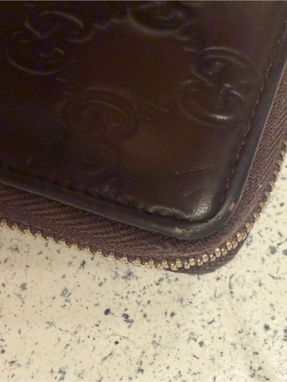 Gucci Brown Embossed Leather Zip Wallet - Picture 12 of 12